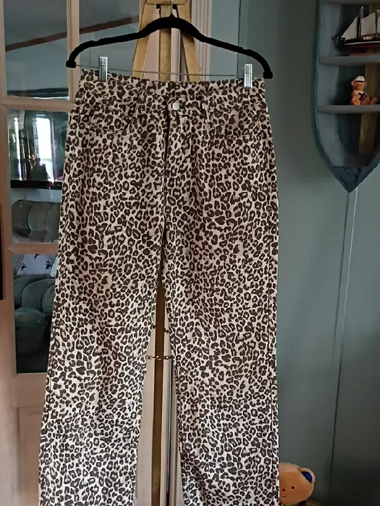 Leopard Print Wide Leg Pants - Brown/Cream - Picture 1 of 6